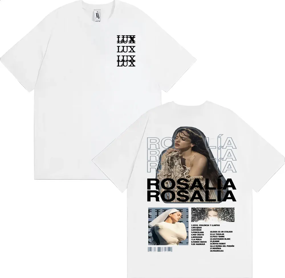 المغني Rosalia لوكس شعار ألبوم جديد تي شيرت الرجال النساء الموضة الجمالية قصيرة الأكمام تي شيرت 100% القطن فضفاض تي شيرت الشارع الشهير