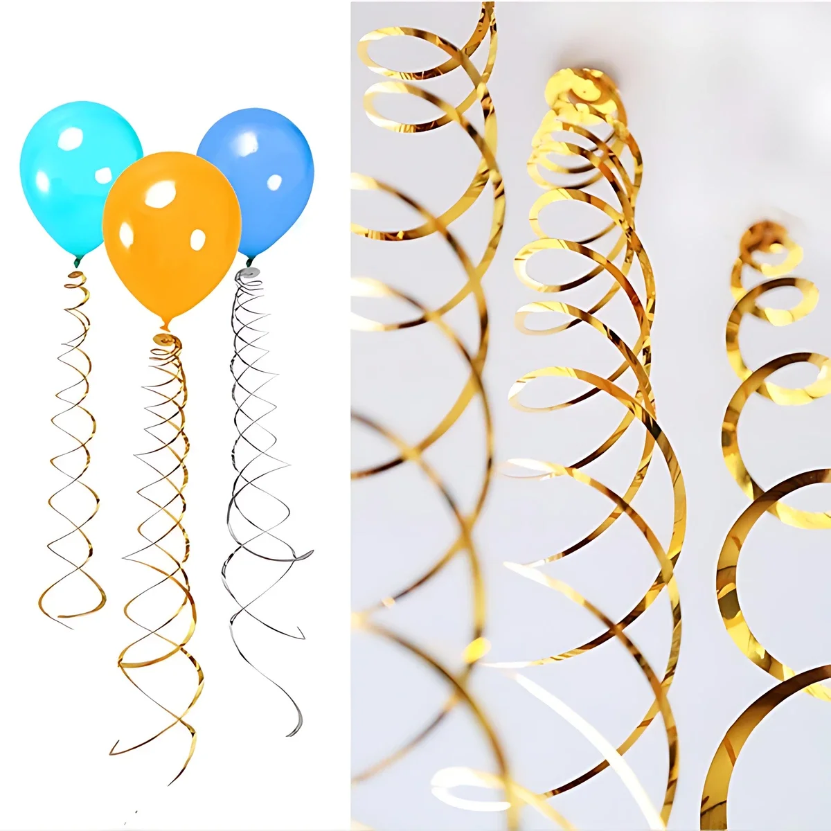 6Pcs Durable Curling Ribbon Spiral Ceiling Hanging Garland Balloon Ribbons for Party and Festival Decoration gold