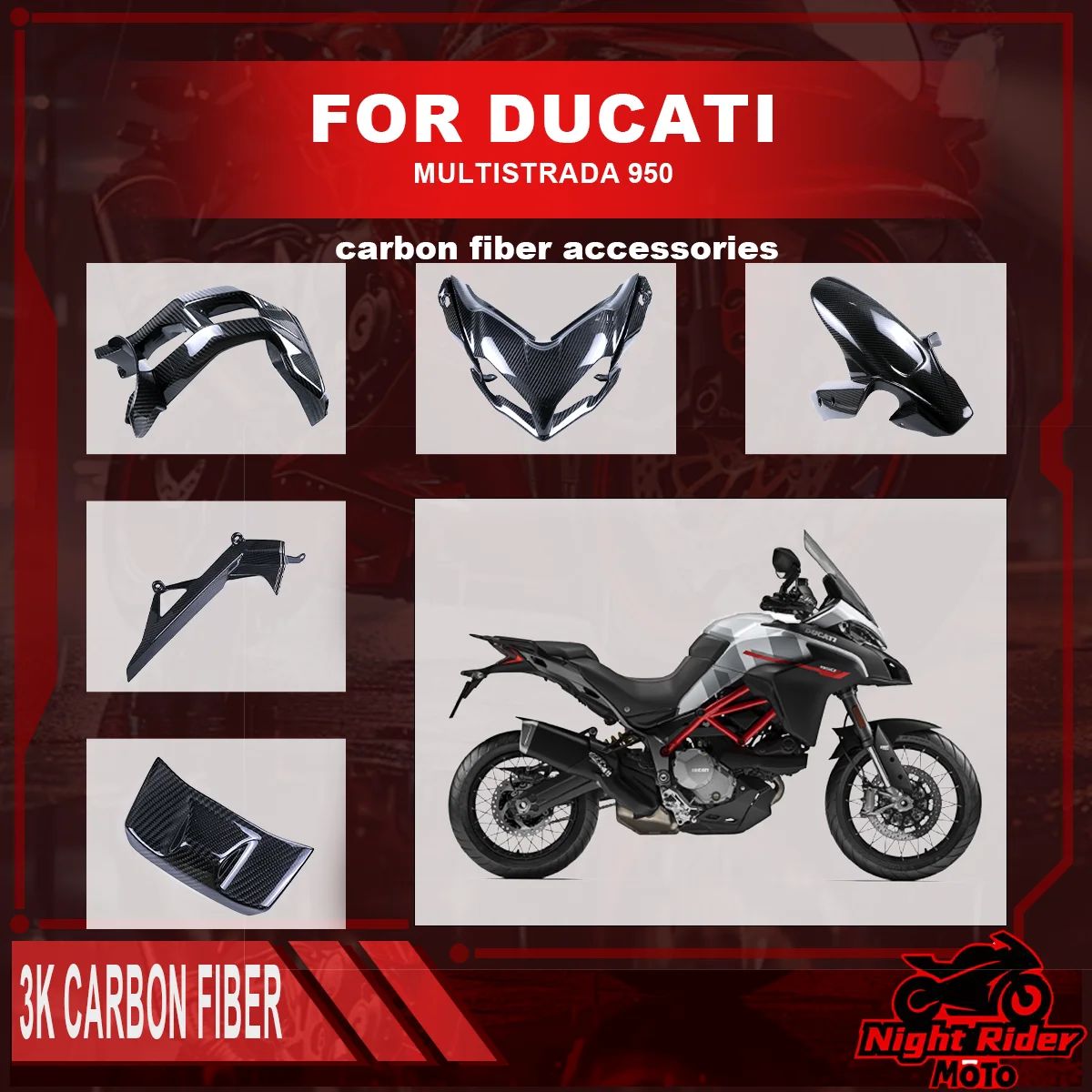 

For DUCATI Multistrada 950 3K 100% Dry Pure Carbon Fiber Rear Fender Front Fairing Front Fender Cover Kit Motorcycle Accessories