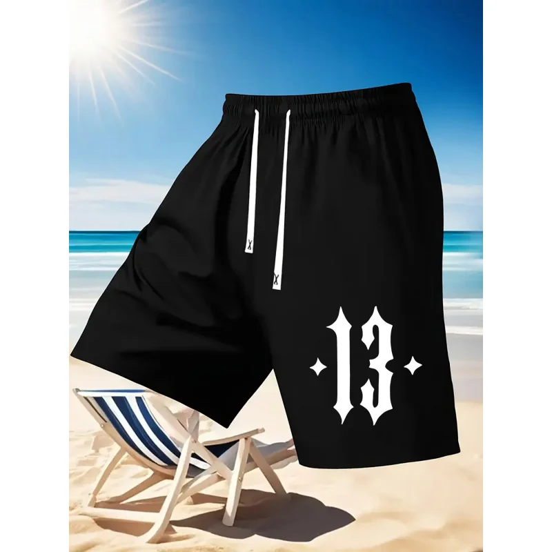 

Gothic numbers 13Printed men's summer drawstring casual sports loose shorts，Suitable for Outdoor，Comfortable and Versatile