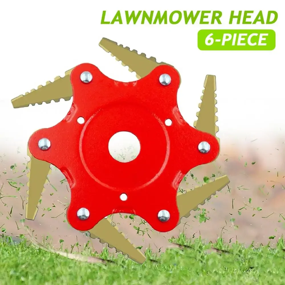 65Mn Golden 6-Blade Lawn Mower Cutter Head- Universal Multi-Purpose Brush Cutter Attachment for Grass