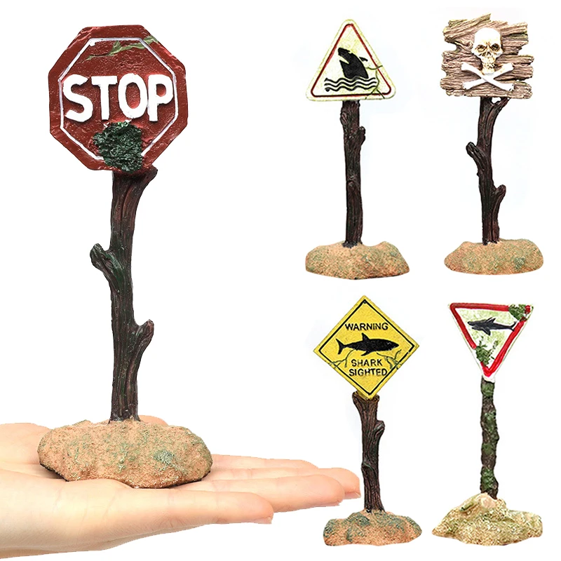 Resin Aquarium Decoration Ornaments Artificial Shark Warning Sign Landscaping Accessories For Fish Tank Aquarium Background