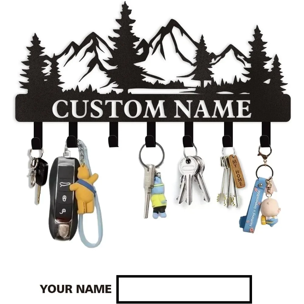 Personalized Wall Key Holder, Boasting Custom Design. Name-Included, Great for Housewarmings or V-Day, Hooks for Front Door.