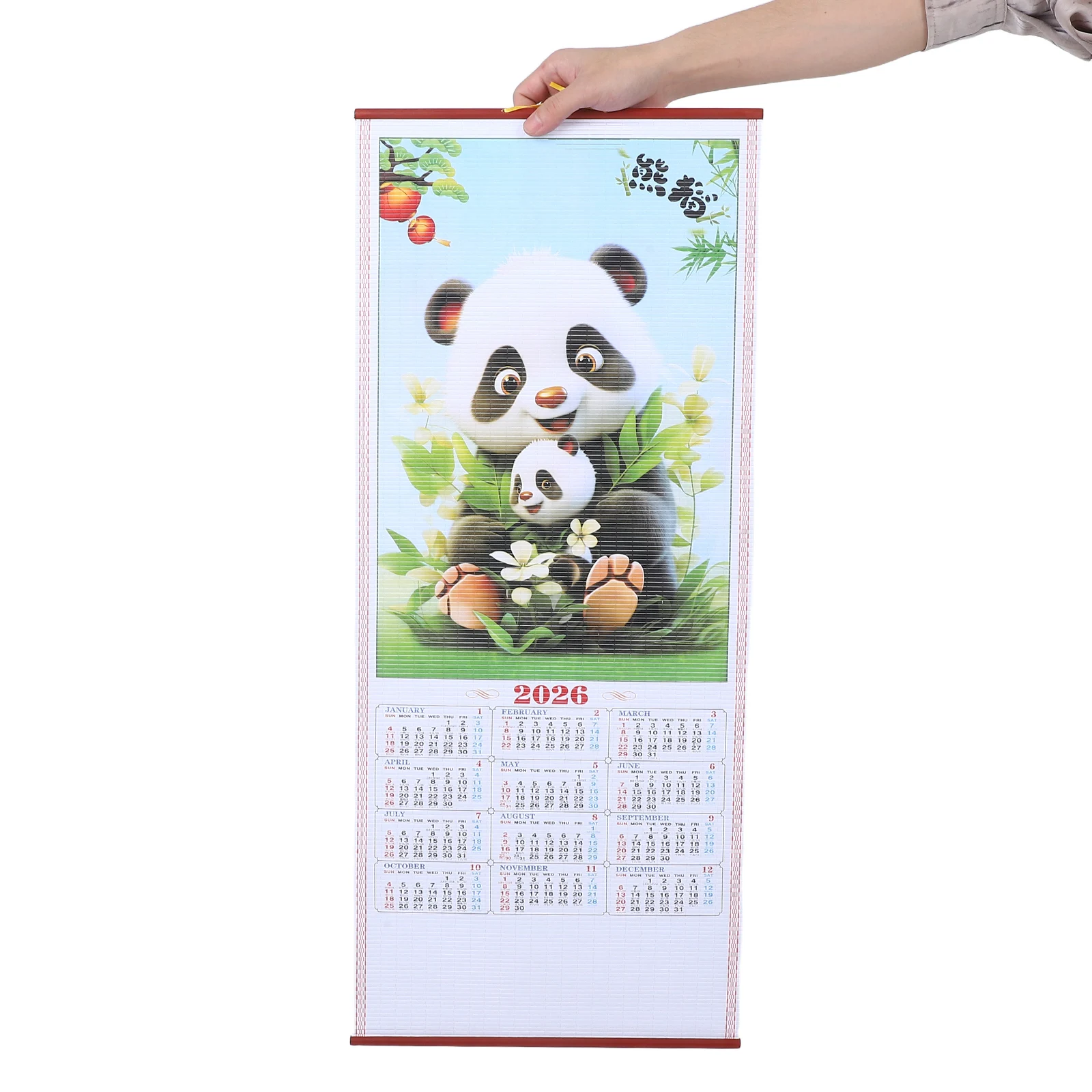 

2026 Horse Year Faux Rattan Hanging Scroll Calendar Traditional Chinese Wall Decor Large Office Home Living Room Lunar Year Wall