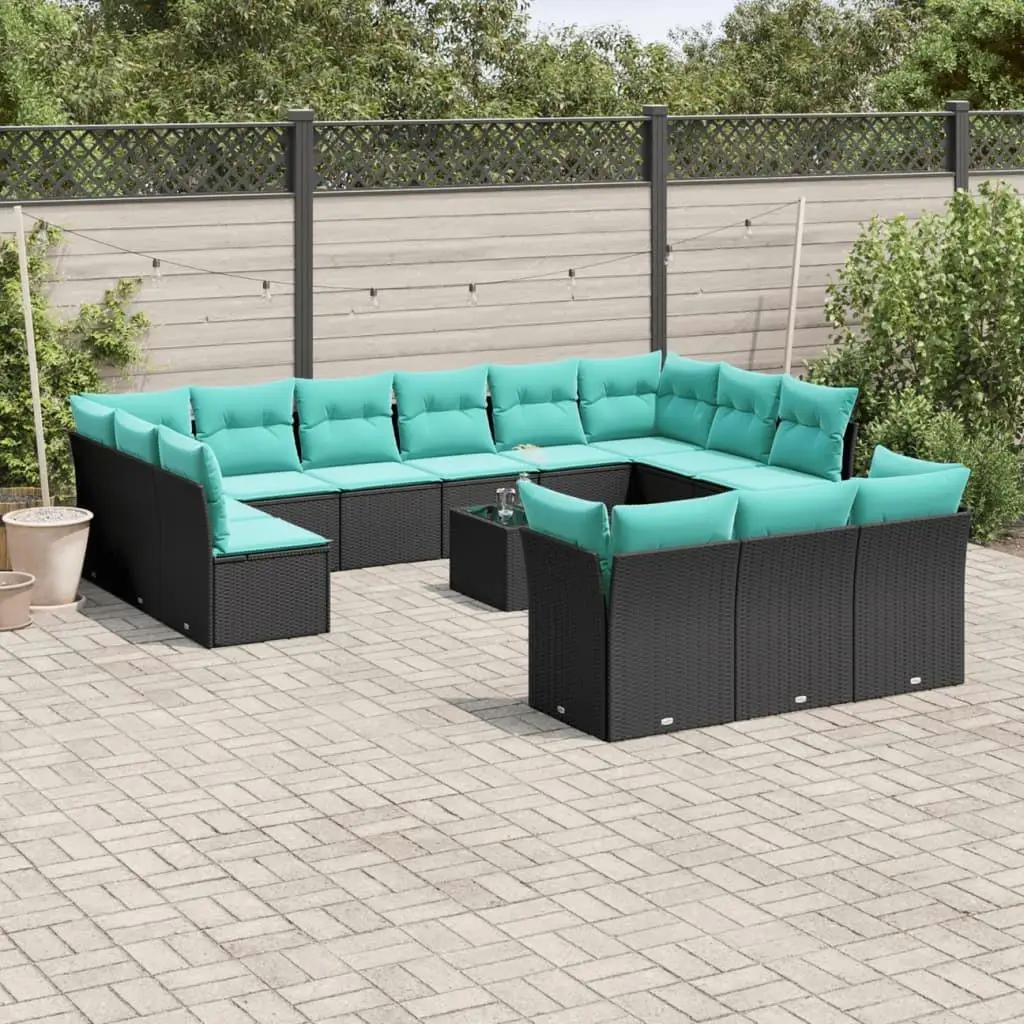 

14 Piece Outdoor Patio Sofa Set with Cushions Black Wicker Rattan Furniture Garden Seating