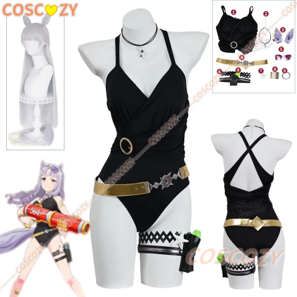 

Костюм для косплея Uma Musume: Pretty Derby Gold Ship, парик, черный купальник Gold Ship, женский купальный комбинезон, полный комплект для косплея