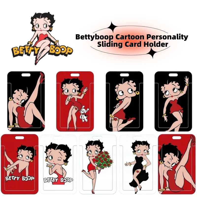 Betty Boop Cartoon Series Student Sliding Card Holder, Meal Card, Bus Card, ID Protective Case, Access Campus Card Storage