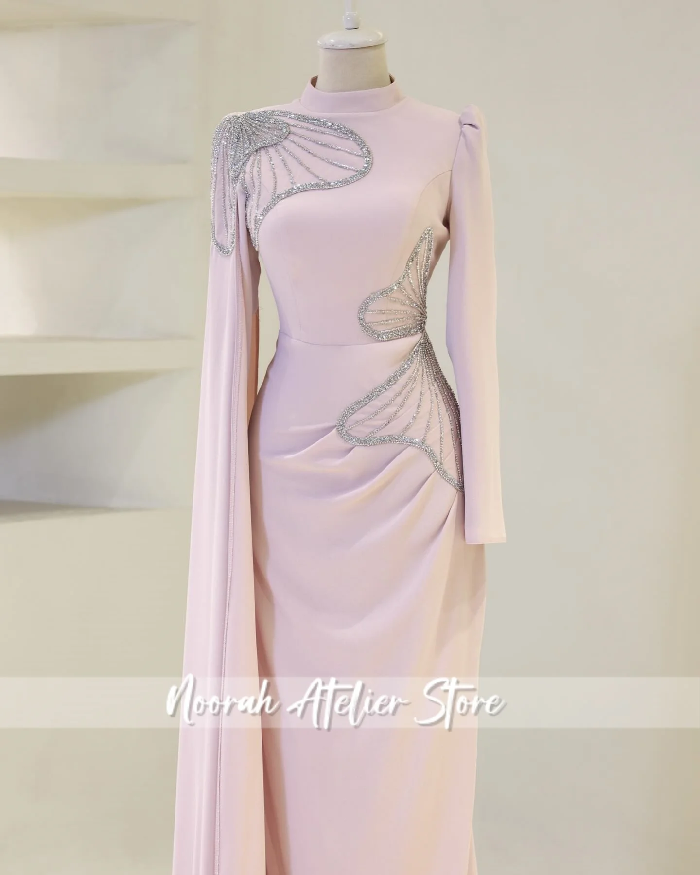 Rose nouvelles manches longues musulman luxueux robes de soirée islamiques 2025 femmes Peplum dubaï longue robe de soirée فساتmaverapersonnalisé