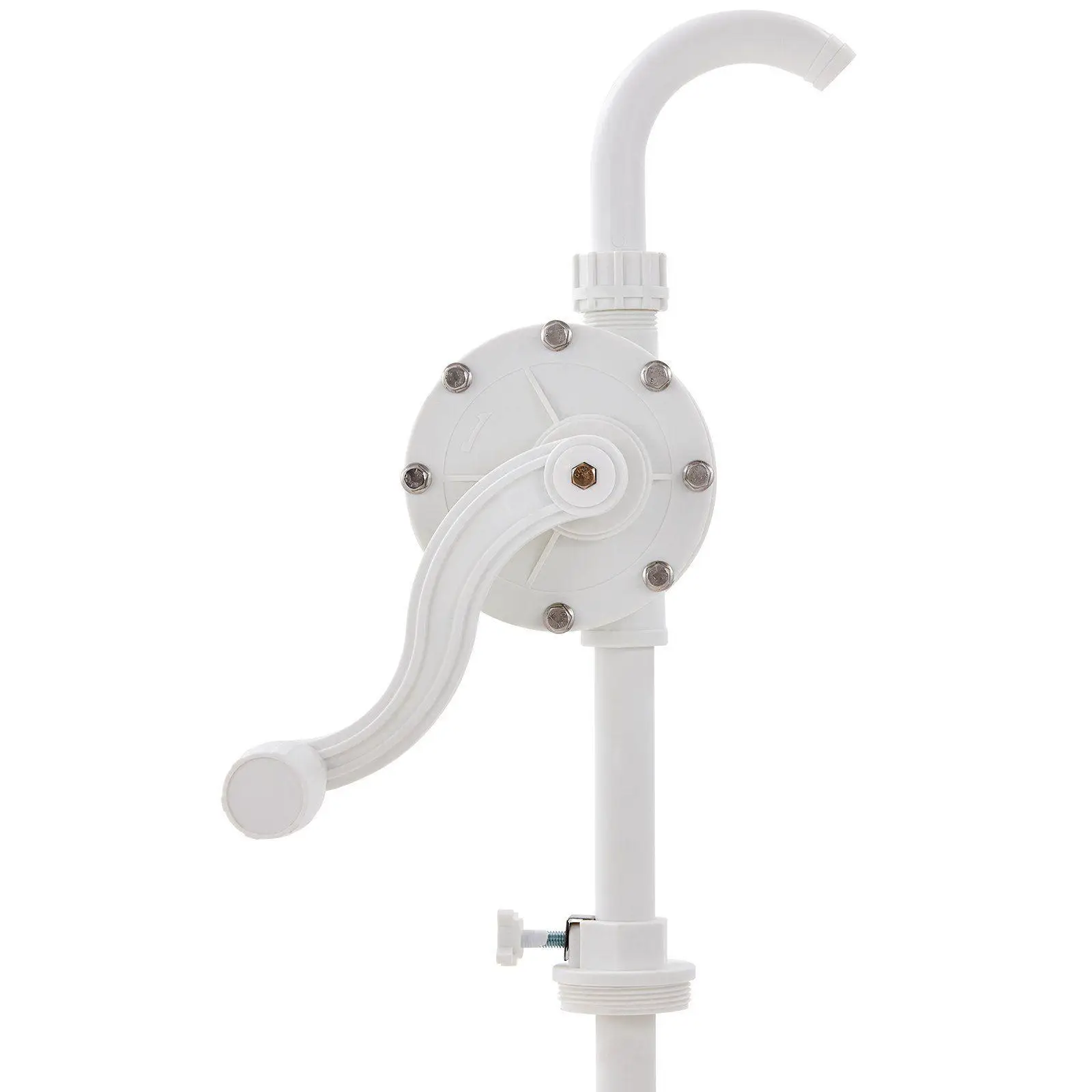 

Heavy Duty Rotating Drum Pump 6.5GPM Manual Operation 2in NPT for 5-55Gal Drums with Reinforced Hose and Clamp