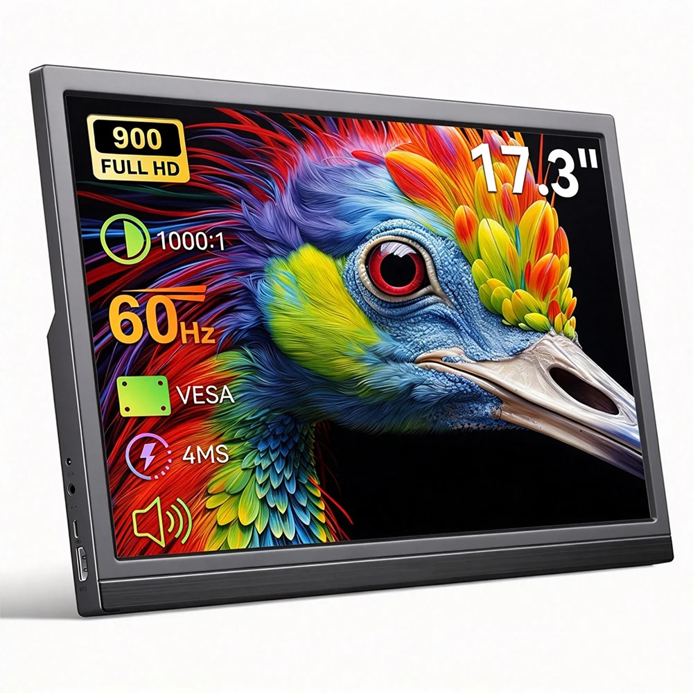17.3-inch 1600 * 900 HD portable monitor with Type-C and HDMI, suitable for laptops PS PC XBox PS4/5