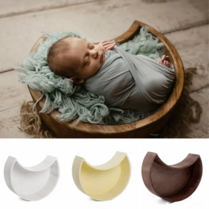 Newborn Photography Props Crescent Moon Bed Basket Baby Posing Container Wooden Posing Props Infant Photo Shoot Accessories