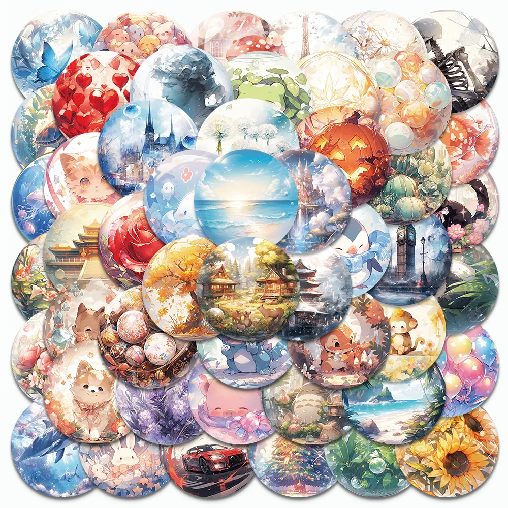 50PCS Cartoon Crystal Ball Scenery Stickers Animals and Forests Decals For Kids Gifts Notebook Laptop Crafts Decorative Stickers