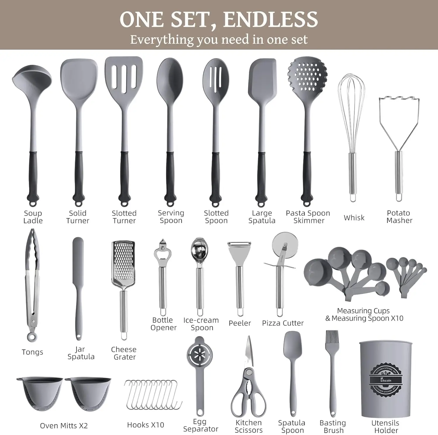 43Pcs Large Kitchen Utensils Set - Silicone Cooking Utensils Set, Dishwasher Safe Spatula Set