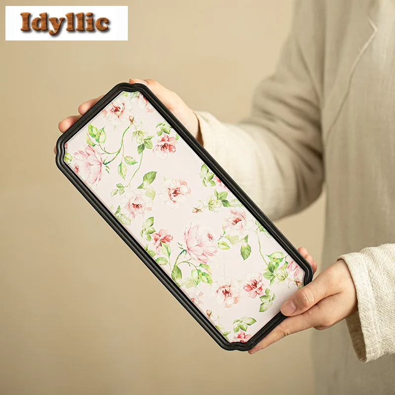 

Water Absorbing Rose Tea Tray Afternoon Tea Dessert Plate Coffee Storage Board Cutlery Organizer Dishes For Serving Cha Gift