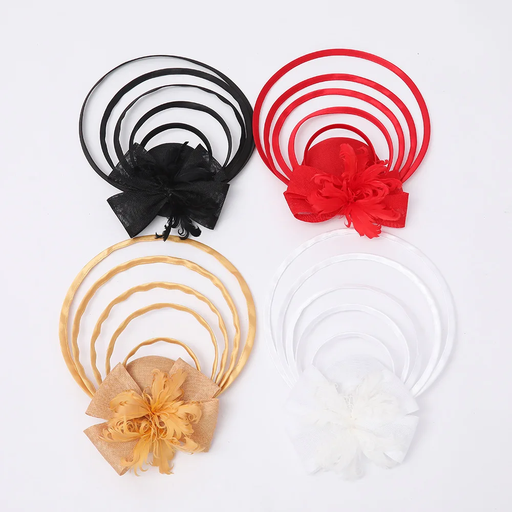 European Feather Flower Fascinator Hat White Red Black Wedding Bride Headpiece Luxury Design Fancy Show Prom Party Fascinators