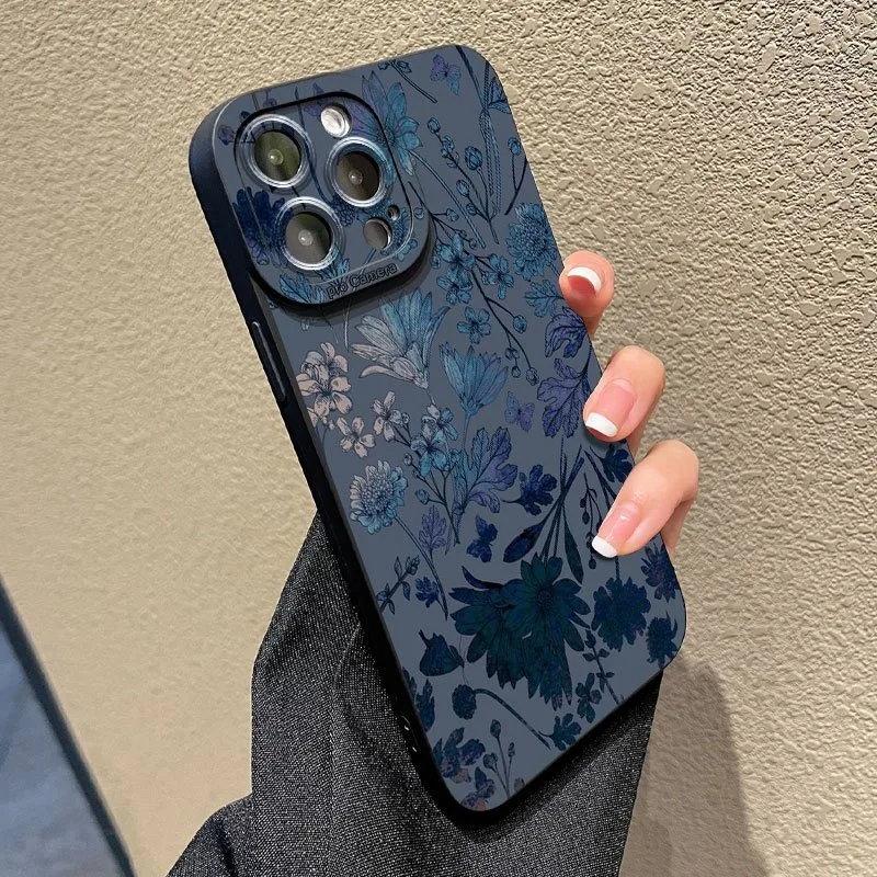 Gray Base Blue-Purple Floral Phone Case For iPhone 17 Cases iPhone Air 17E 16E 16 XS X XR 15 Pro Max 14 13 12 11 7 8 Plus Cover view 5
