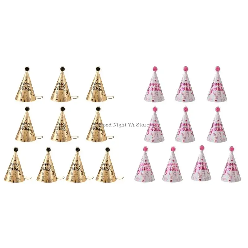 10xReusable Paper Cone Party Hat With Glittering Design For Most Ages