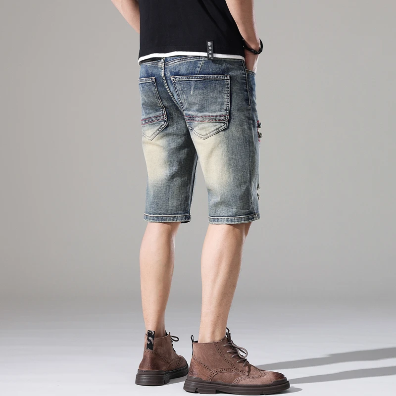 

Summer Vintage Distressed Denim Shorts for Men, Trendy Loose Fit, Five-Point Straight Slim Fit【QQ： 1518359144 】