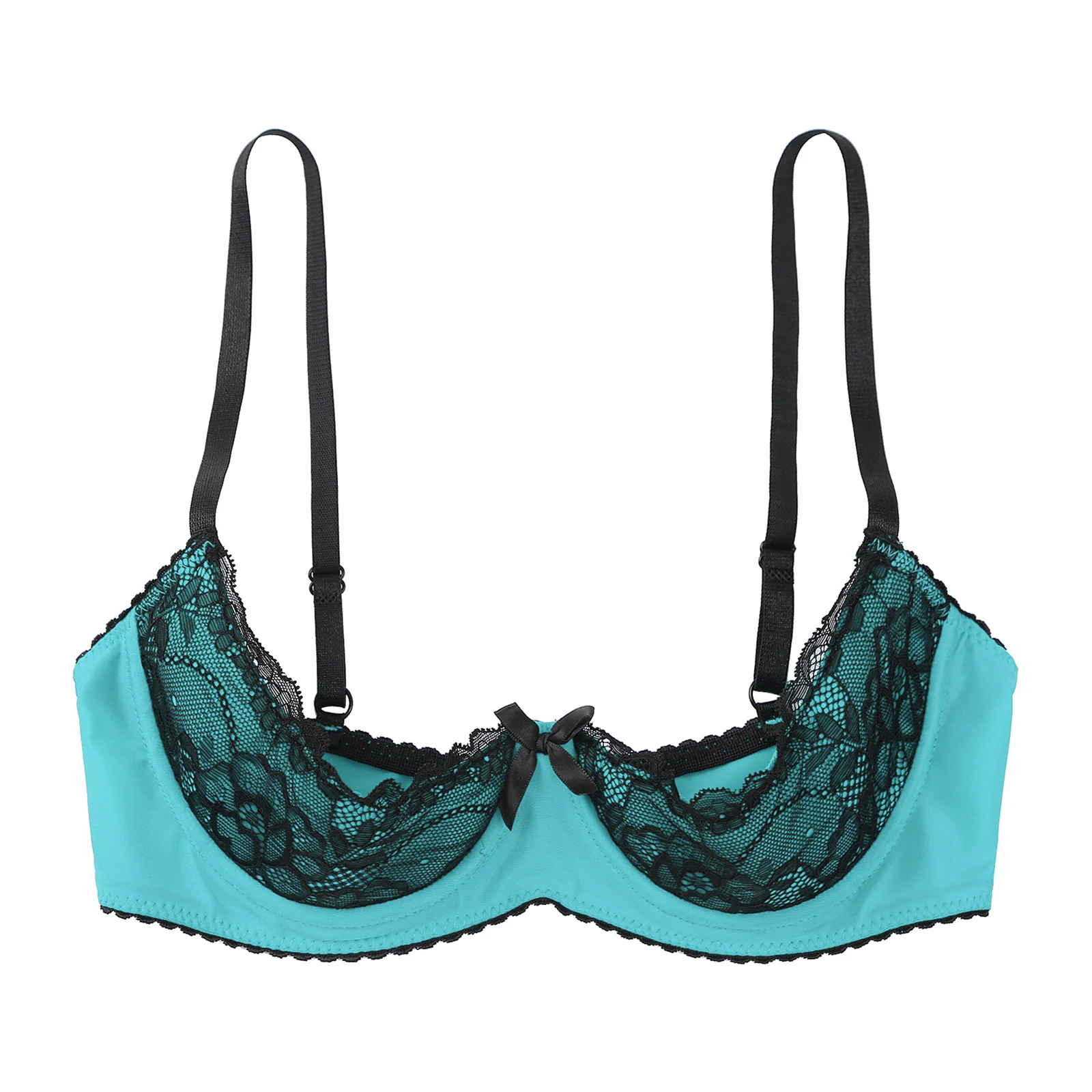 Womens Lingerie Open Breast Exposed Bra Top Adjustable Spaghetti Straps Underwire Half Cup Lace Push Up Balconette Bra Underwear