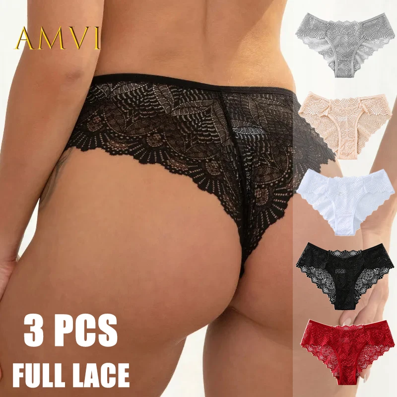 

3pcs Women Floral Hollow Out Lace Panties Briefs Sexy Lingerie Fashion Ultra-thin Pantys Underpants Female Underwear Intimates