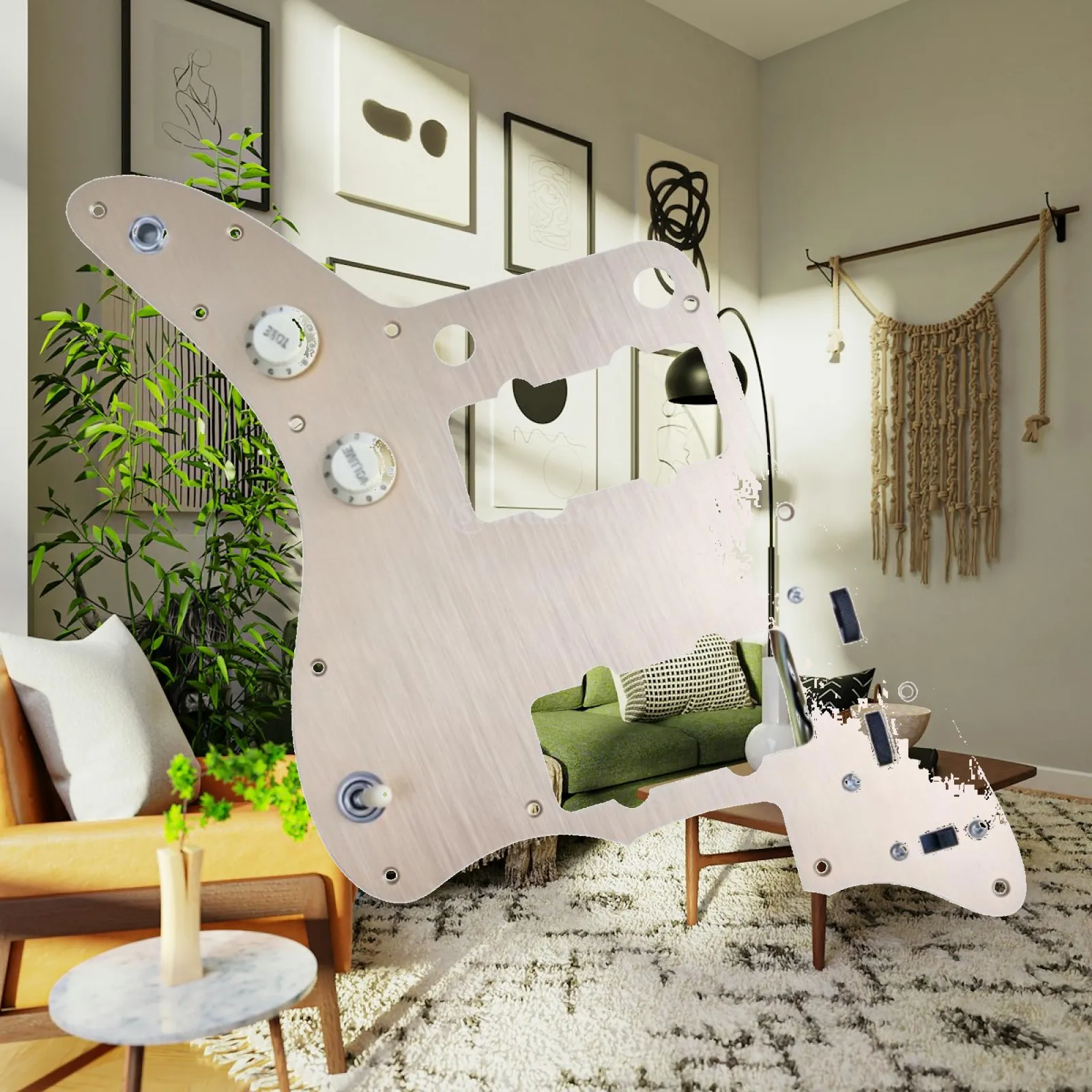 Jazzmaster Style Prewired Pickguard Gold Aluminum Scratchplate with Control Knobs for DIY