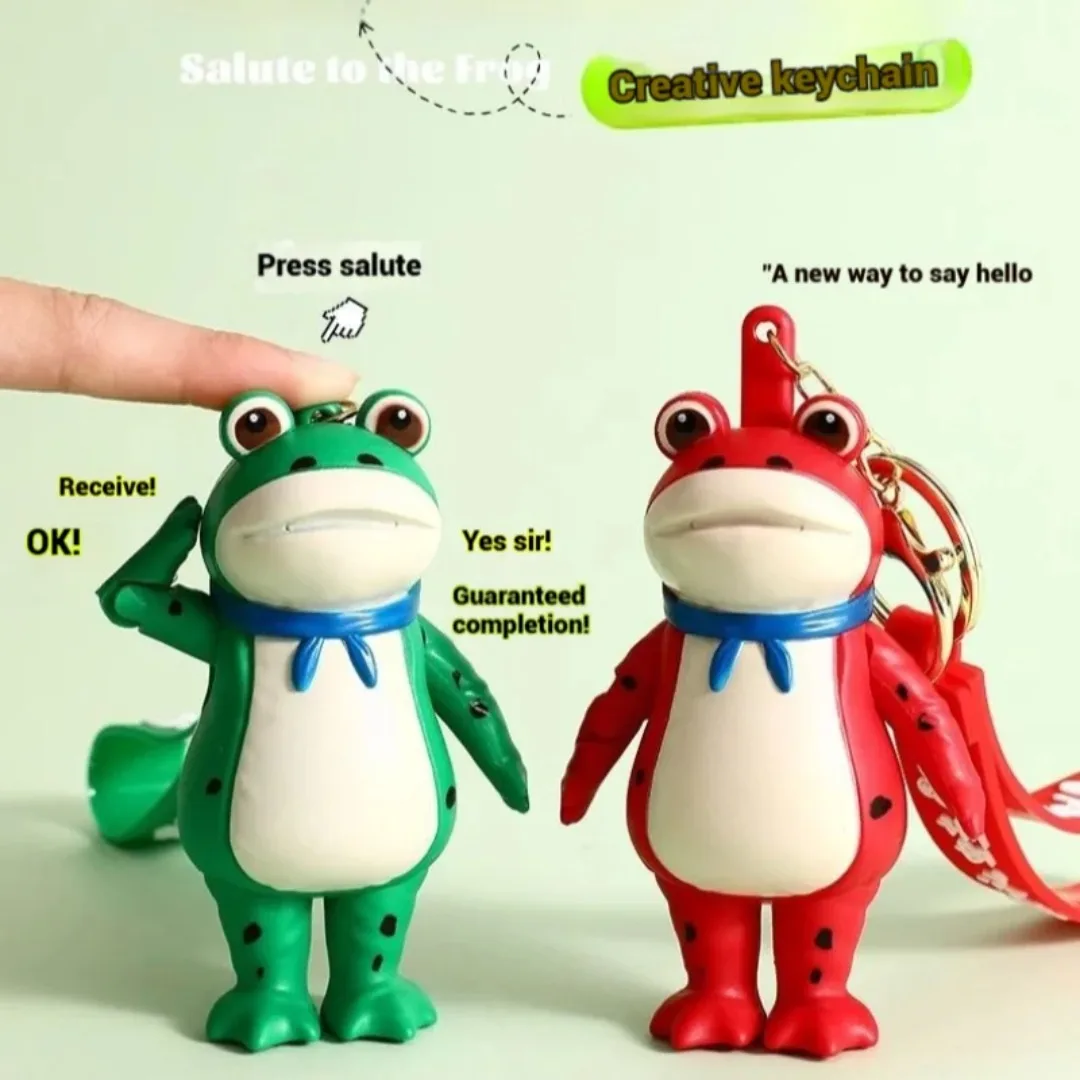

Creative Green Red Frogs Toy Figures Press Salute Frog Ornaments Bag Keychain Pendant Cartoon Cute Frog Doll Decompression Gifts
