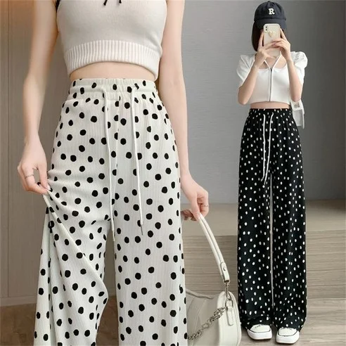 

Осенние модные тенденции, винтажные женские широкие брюки в полоску в горошек, весенние повседневные дышащие удобные брюки