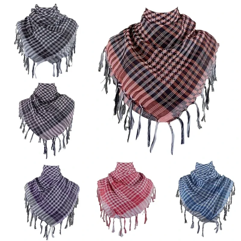 Shemagh Desert Scarf Colorblock Houndstooth Pattern Arab Keffiyeh Shawl Wrap with Tassels Scarves Bandana Head Wraps