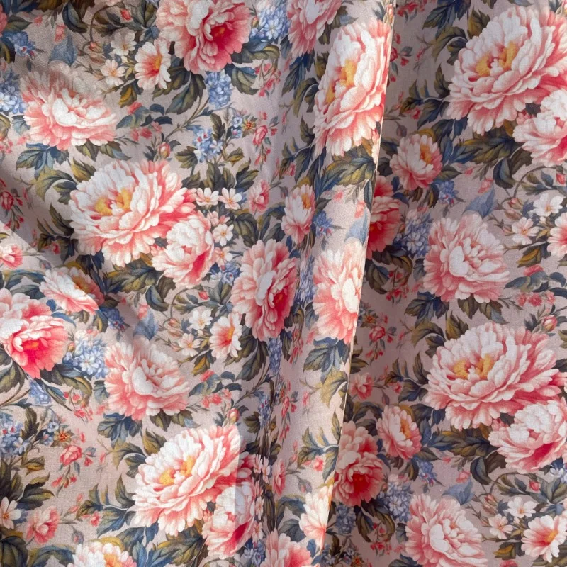 140x50cm Cotton 40s Poplin Digital Print Fabric for Retro Rose Garden Dress Spring Summer Sewing Cloth Home Decor
