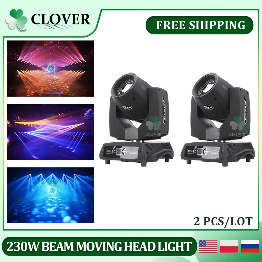 

No Tax 2Pcs 7R 230W Moving Head Beam Wash Spot Stage Equipment Effect Light For DJ Disco DMX 17 Gobos 14 Colors Fixture