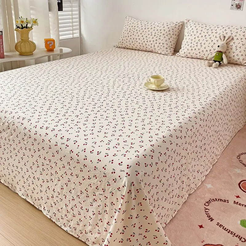 1 pc Cherry Bed Sheet for Spring High Quality Soft Fabric Sheets Flowers Flat Bed Sheet for Girls Kids Bedding (No Pillowcase)