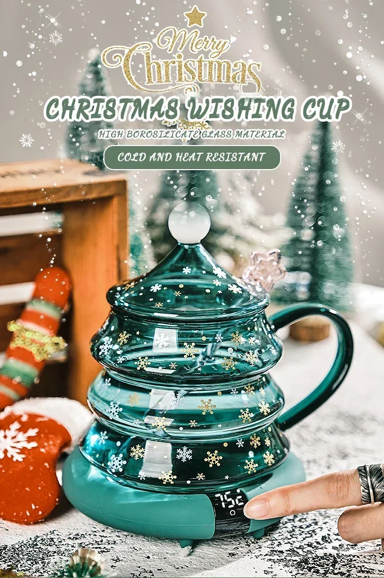 400/500mL Heat-resistant Glass Christmas Cup Cute Tea Coffee Milk Cup with Spoon Childrens Christmas Gift Champagne glasses Nana