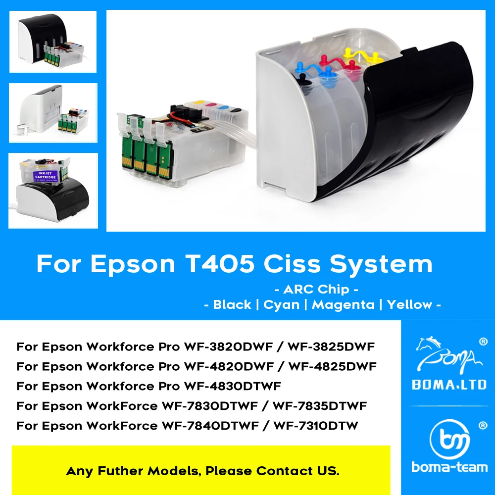 Europe 405XL T405XL CISS System With Auto Reset Chip For Epson Workforce WF 7830 7835 7840 7310 3820 3825 4820 4825 4830 Printer