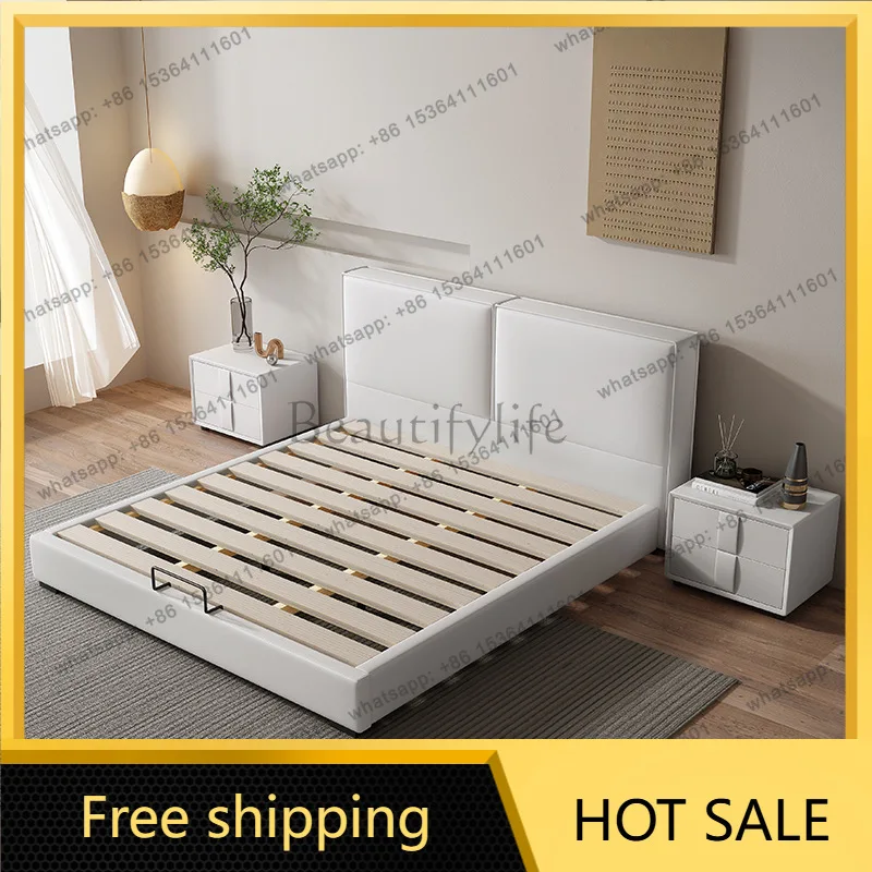 Factory Direct Sales Tofu Cubes Light Luxury Technology Cloth Bed Flush Edge Double Bed
