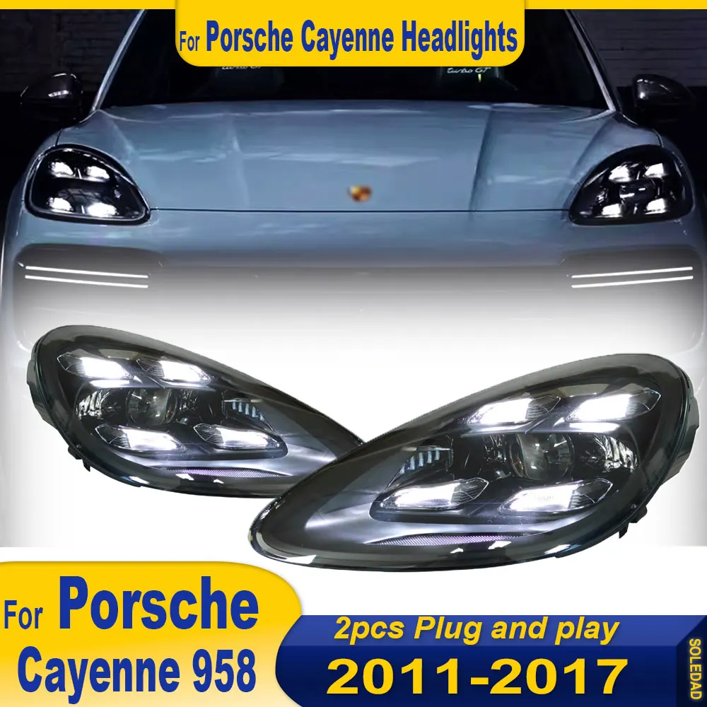 2pcs Car Lights For Porsche Cayenne Headlight 958.1 958.2 2011-2018 Upgrade 2021 LED Matrix headlights Projector Lens Headlamp