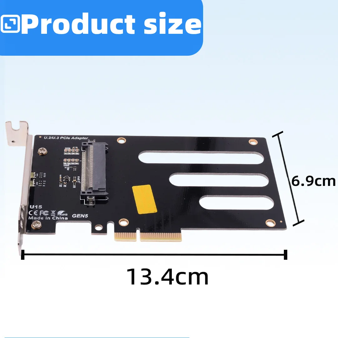 U.2 to PCIe 3.0 4.0 5.0 X4 NVME SSD Adapter Card No Power Supply Stable Heat Dissipation Plug-and-Play X4/X8/X16 Slot Interfaces