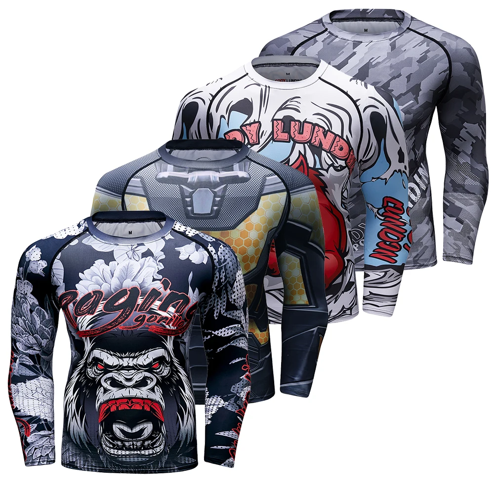 Men's 3D Printed Rash Guard Long Sleeve Compression T-Shirt