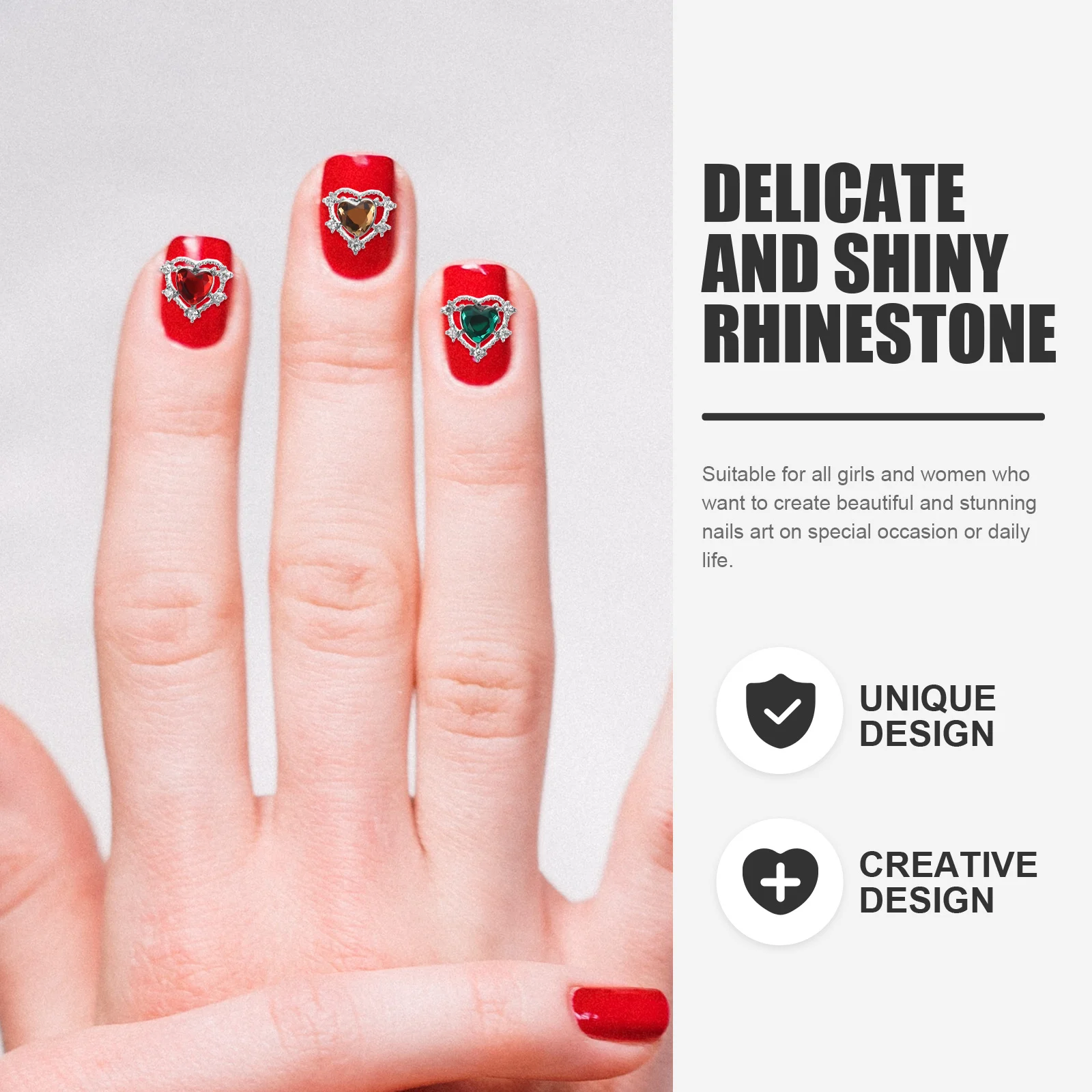 

10Pcs Heart Shape Multicolor Nail Rhinestones Premium Quality Charming Nail Art DIY Decoration Manicure Jewelry