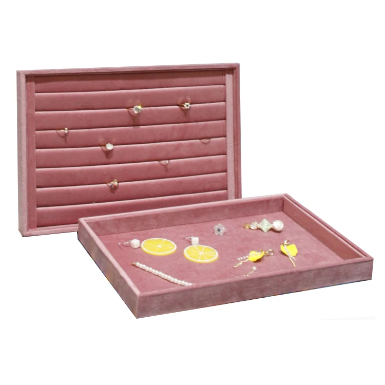 

Pink Velvet Ring Tray Jewelry Organizer Necklace Earrings Pendant Storage Rack Jewelry Display Tray Watch Holder 35*24Cm