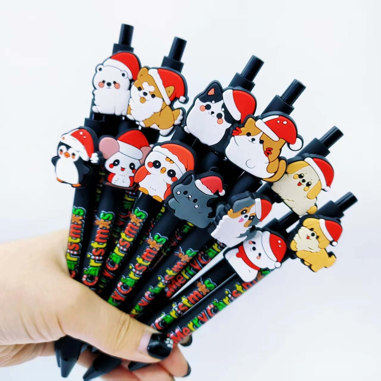 5 قطع/10 قطع قلم طباعة رقعة على شكل حيوان عيد الميلاد، قرطاسية هدايا العيد، قلم محايد قابل للتمدد #5