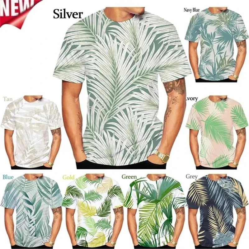 

Summer Explosion Tropical Coconut Tree Hawaiian Flower 3D Printed Beach T-Shirt Men's Short-sleeved Round Neck Breathable Tees