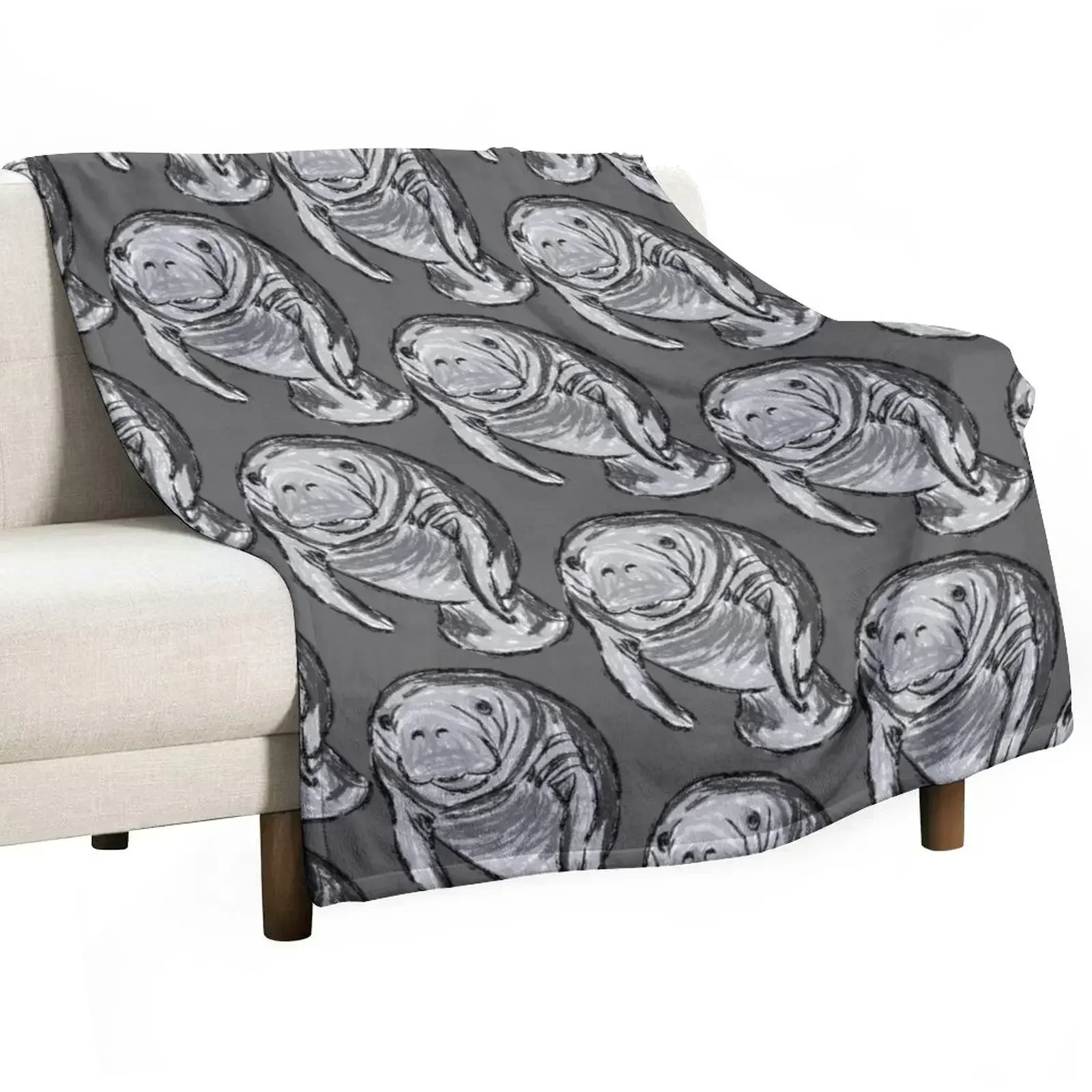 Artwork of a Manatee Throw Blanket Decorative Throw Comforter Blankets