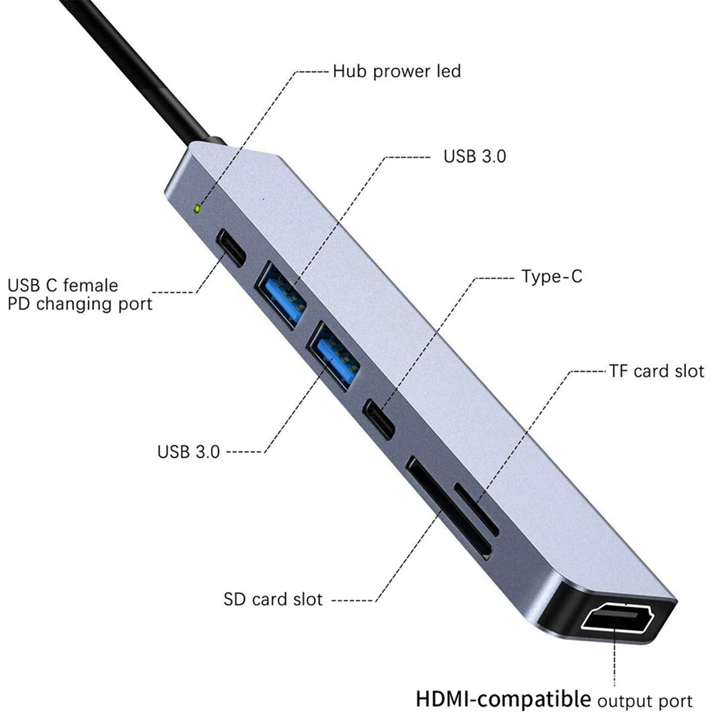 Ingenious-USB Docking Station , 7-In-1 Hub, With PD100W, SD/TF, -Compatible, 4 USB Multi-Port Adapter, For Laptops, Phones E