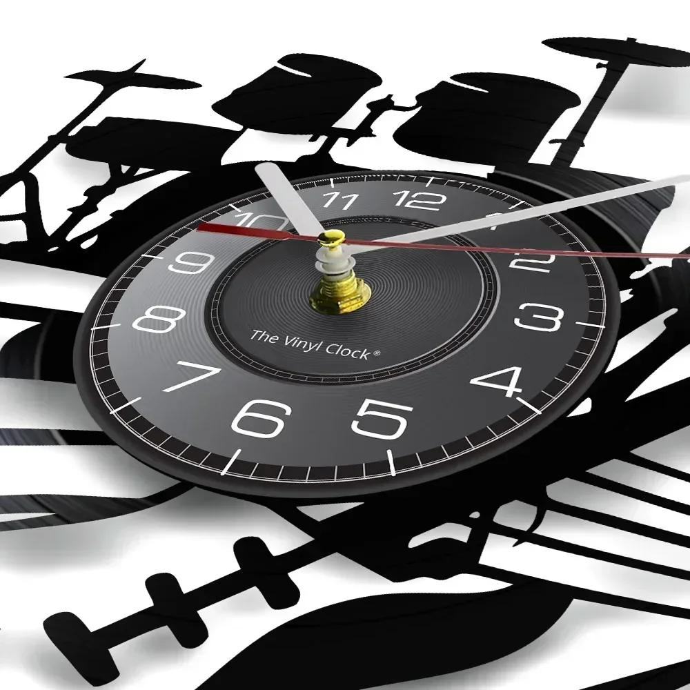 Rock Music Guitar and Drum Kit Wall Clock Guitarist Music Vinyl Record Clock Rock Instrument Guitar Wall Painting Rock Gift