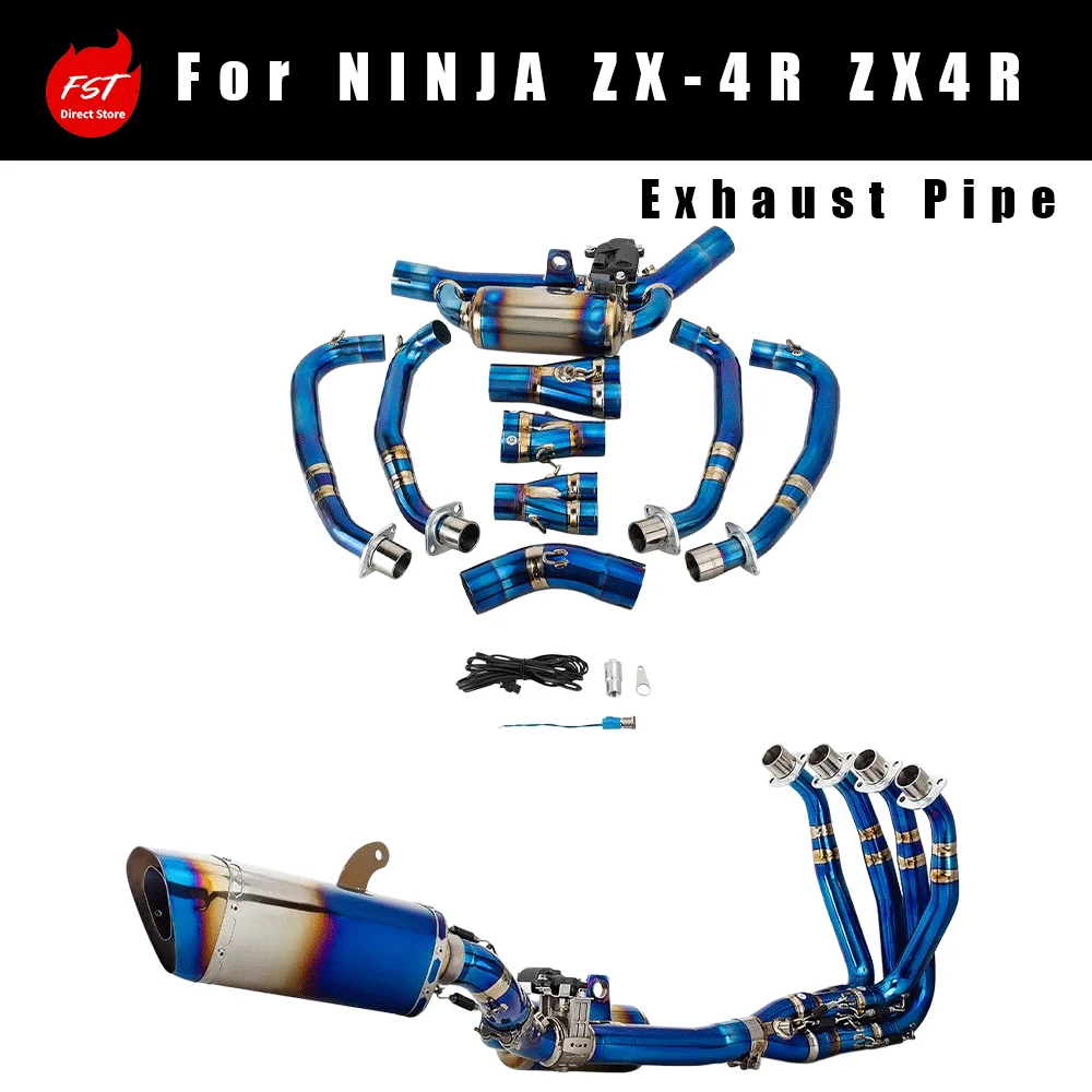 Full Titanium Blue Burnt Exhaust System for Motorcycle Modification, Fits NINJA ZX-4R ZX4R