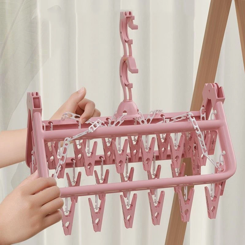 Circular hanger with multiple clips for shrinking travel clothing space, indoor underwear and pants rack