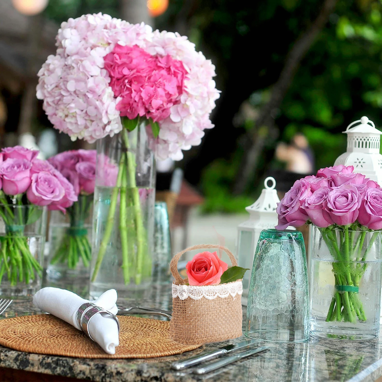 

4 Pcs Burlap Candy Bag Girl Wedding Home Small Basket Scrapbook Flower Baskets for Handbag Lovers