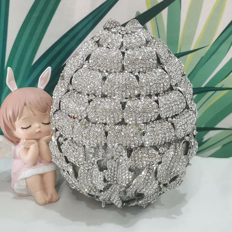 

WHTUOHENG Silver Pineapple Minaudiere Clutch Crystal Diamond Evening Handbag Wedding Dinner Party Cocktail Brand Purse Clutches