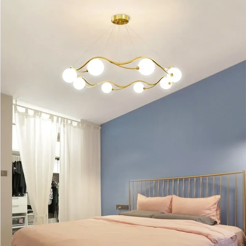 Luxury Post-modern Pendant Light Simple Glass Balls Chandelier Indoor Gold Ring Decor Fixture for Living Room Bedroom