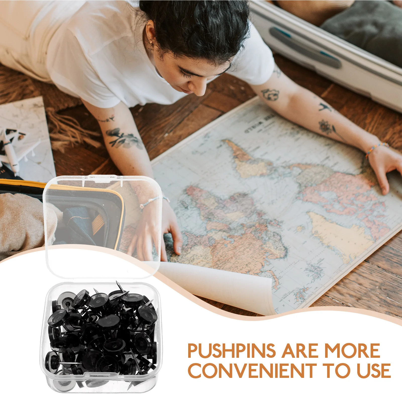

50pcs Circular Positioning Pins Black Transparent Pushpins for Office Bulletin Travel Maps Craft Geography